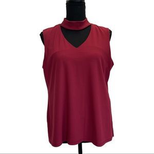 LAURA raspberry red sleeveless cut/out choker blouse tank top stretchy Sz L